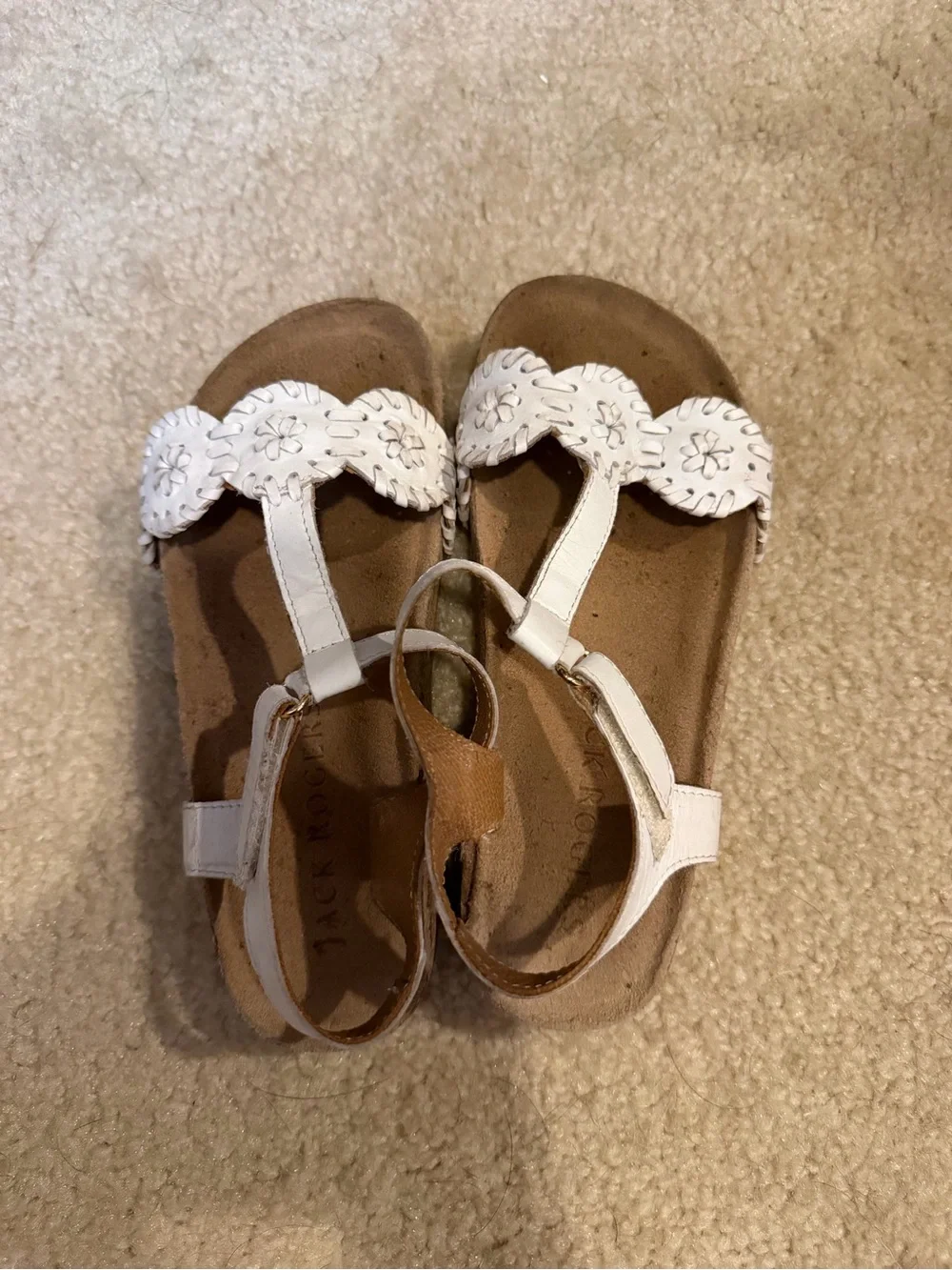 Kids White Floral T-Strap Sandals